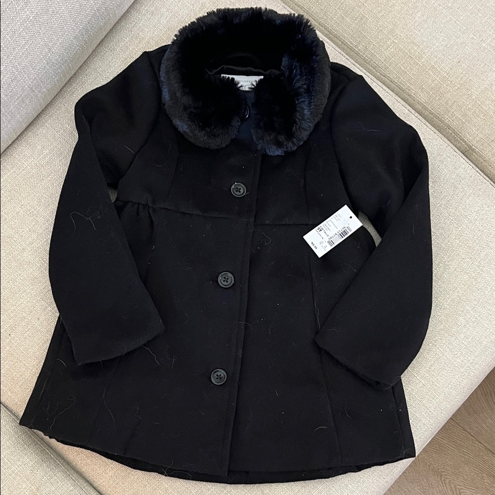The Children's Place - Black Pea Coat with Faux Fur Collar - Size 5T